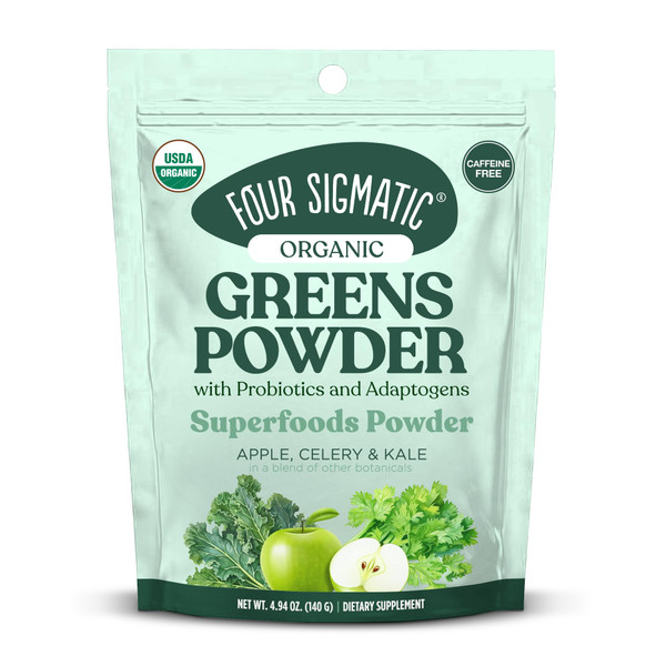 Four Sigmatic Organic Greens Powder | Greens Superfood Powder with Probiotics & Prebiotics | Super Greens with Moringa, Chaga & Turkey Tail | (4.94 oz.)