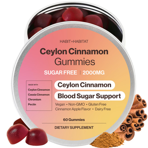 Habit + Habitat Ceylon Cinnamon Gummies – 2000mg Cinnamon Complex with Chromium – Sugar-Free Vegan Supplement in Plastic-Free Recyclable Tins – Delicious Apple Pie Flavor – Gluten-Free, Non-GMO-1765340266