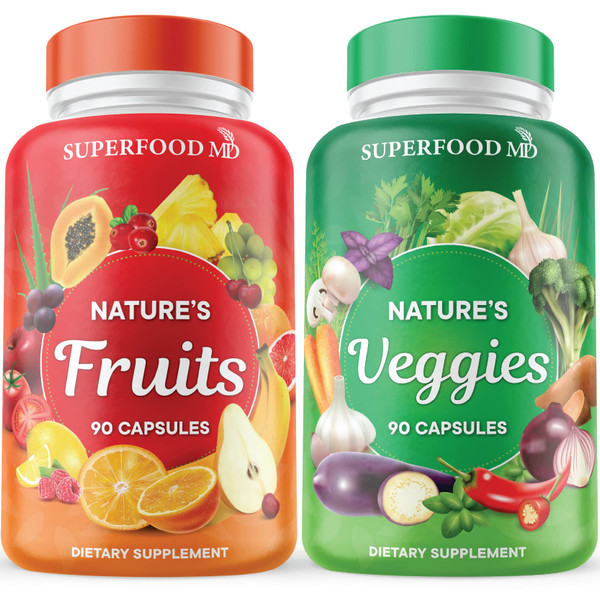 Superfood MD Fruits & Veggies Supplement - Whole Food Natural Superfoods - with Aloe Vera - Soy Free- 90 Count (Pack of 2)