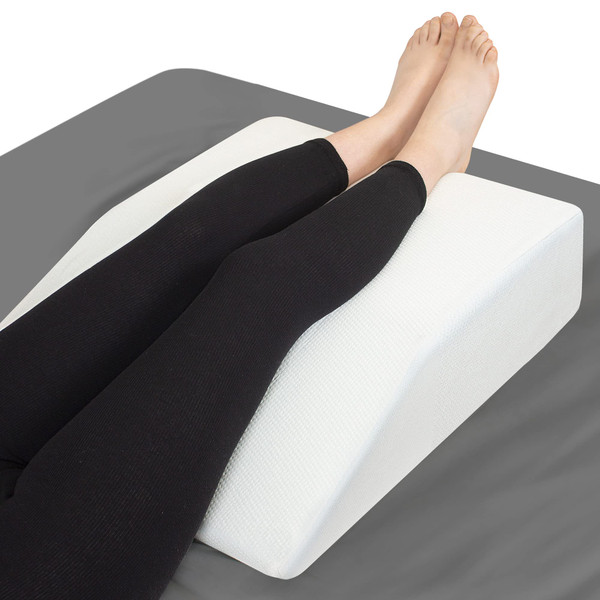 Leg Elevation Pillow with Memory Foam Top - Elevated Leg Rest Pillow for Circulation, Swelling, Knee Pain Relief - Wedge Pillow for Legs, Sleeping, Reading, Relaxing - Washable Cover (6 Inch)-1765341289