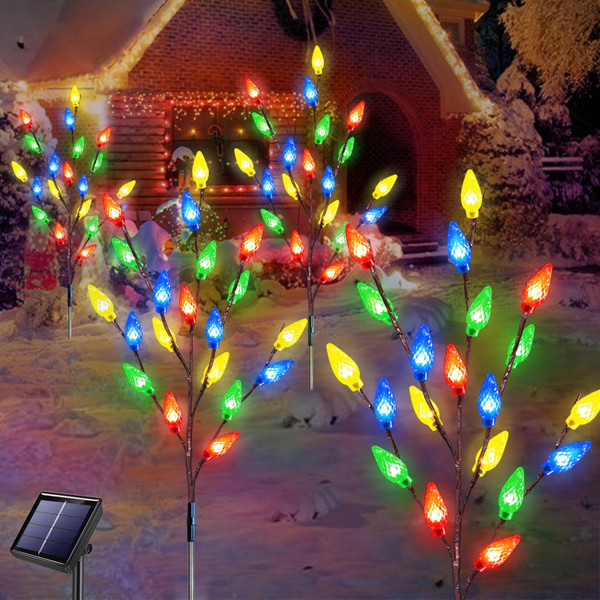 Upgraded 4 Pack Solar Christmas Garden Stake Lights for Christmas Decorations, 8 Modes Solar Christmas Yard Stake Outdoor Waterproof Christmas Strawberry Lights for Garden Patio Yard Pathway Grave