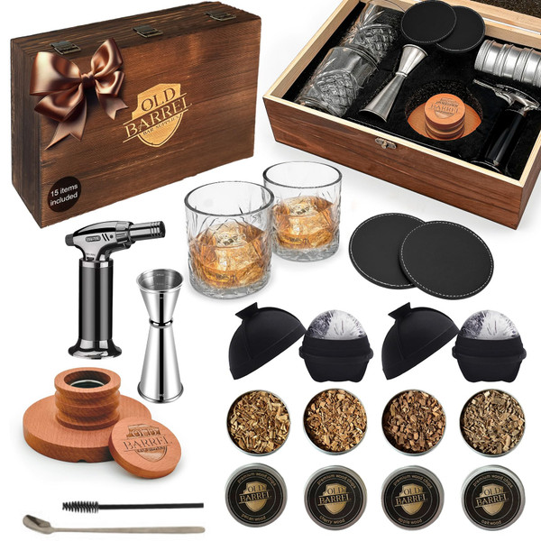 Whiskey Smoker Kit with Torch, Bourbon Whiskey Gifts for Men - Cocktail Smoker Kit with Glasses, Old Fashioned Smoker Kit, Whiskey Gifts Men (NO Butane) Smokers for Cocktails - Bourbon Gifts-1765342653