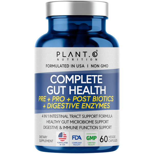 4-in-1 Prebiotic Probiotic & Postbiotic for Women & Men, Complete Gut & Digestive Support Supplement, Pre Post Probiotics & Digestive Enzymes 60 Capsules