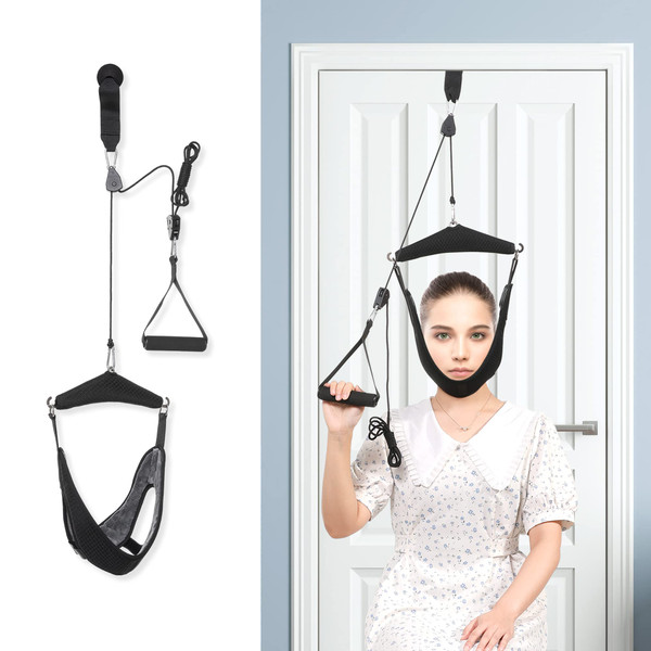 Fanwer Upgraded Neck Stretcher Cervical Neck Traction Device,Double Ratchet Neck Tension Relief Portable Over The Door Device,for Physical Therapy,Neck Pain Relief, Vertebrae Disk Herniation,Black-1765343077