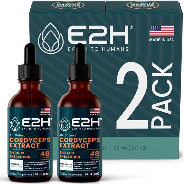E2H Cordyceps Mushroom Extract - All-Natural Immune System, Energy & Stamina Support from Advanced Mushroom Supplement - Cordyceps Mushrooms Supplement - Non-GMO, Vegan - (2 Bottles)-1765343179