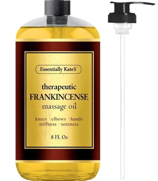 Essentially KateS Frankincense Massage Oil 8 Fl Oz - Knees, Elbows, HIPS, Hands, Shoulders and Legs - 100% Pure Frankincense Oil Relaxes Soreness and Stiffness