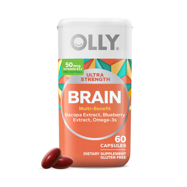 OLLY Ultra Strength Brain Softgels, Nootropic, Supports Healthy Brain Function, Memory, Focus and Concentration, Omega-3s, Vitamins B6 and B12, 30 Day Supply - 60 Count-1765343440