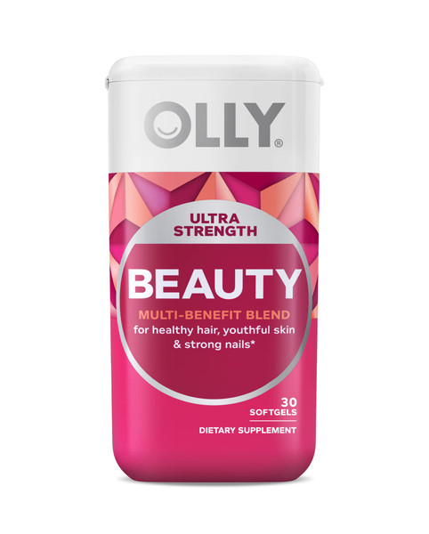OLLY Ultra Strength Beauty Softgels, Healthy Hair, Skin and Nails, Biotin, Hyaluronic Acid, Collagen Peptides, Total Beauty Supplement, 30 Day Supply - 30 Count