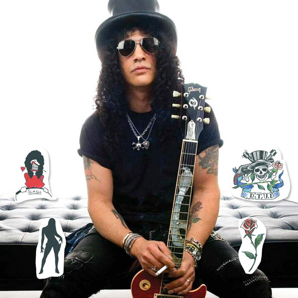 Slash Costume Temporary Tattoos / Slash Halloween Costume, Red,Rose