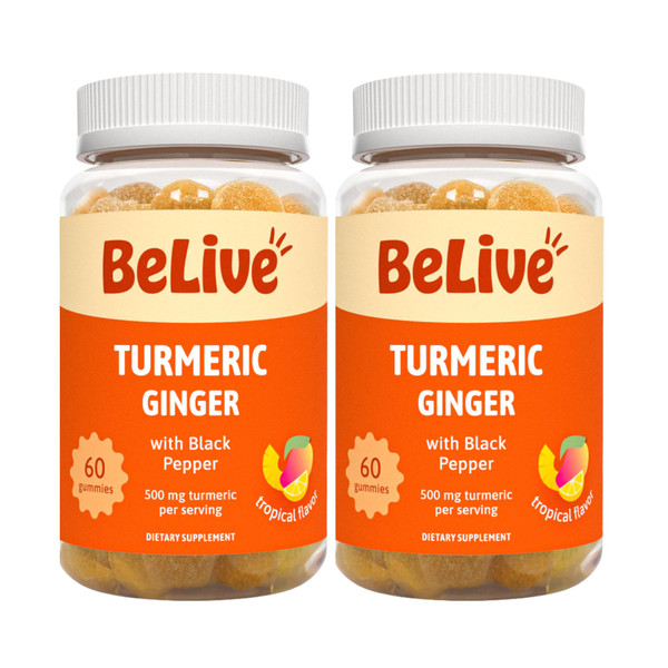 BeLive Turmeric Curcumin with Black Pepper & Ginger - 500 mg of Turmeric and Ginger Supplement for Immune Support, Healthy Skin, and Joint Health - Tropical Flavor | 60 Count-1765344010