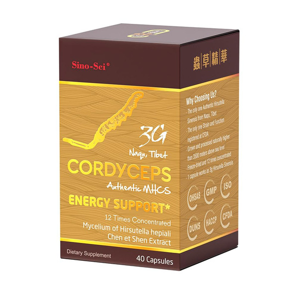 Sino-Sci Cordyceps 3G Capsule, Energy Booster & Immune Support, Pure Cordyceps 12X Extract, 40 Caps (1 Bottle) Sino-Sci Cordyceps 3G Capsule, Energy Booster & Immune Support, Pure Cordyceps 12X Extract, 40 Caps (1 Bottle)