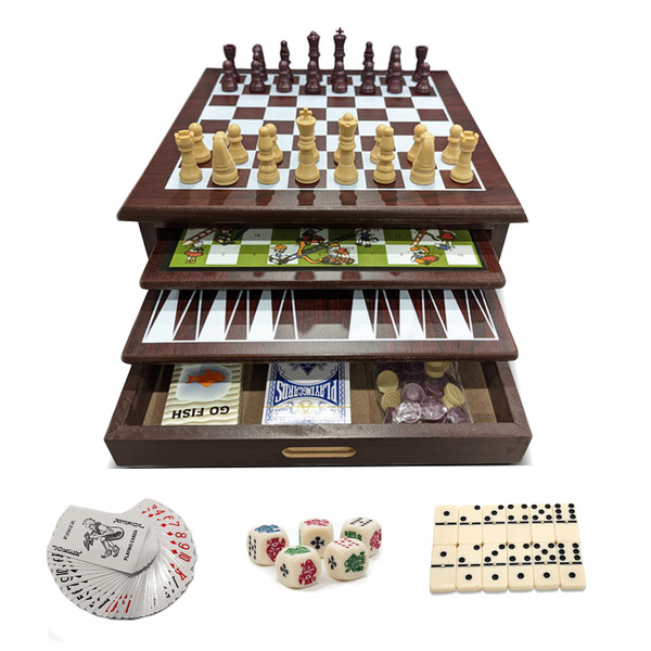 Bundaloo 15-in-1 Tabletop Game Center - Portable Wooden Combo Game Board - Unique Set with Dice, Dominos, Playing Cards & Game Pieces - for Kids & Adults - Wood Finish, 12x12x5.5-1765344176