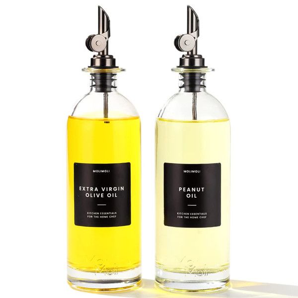 Molimoli Oil and Vinegar Dispenser with Metal Pour Spout, Weighted Pourer, Glass Bottle Dispenser for Kitchen, Olive Oil Cruet, Glass Olive Oil Bottle | 500ml, Set of 2-1765344285