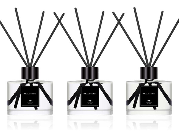 Reed Diffuser Set of 3 for Bathroom Air Fresheners, Oil Diffuser Sticks | Fresh Linen, Ocean, Eucalyptus & Mint Scent(1.7 fl oz Each Pack) Fragrance with 12 Sticks Defusers | Shelf Decor