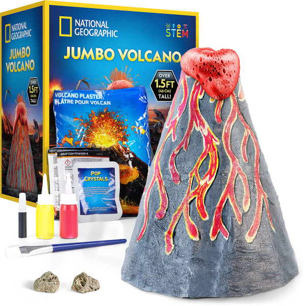 National Geographic Jumbo Volcano Science Kit - 18" Giant Volcano with Multiple Eruptions, Science Experiments, Science Fair Projects