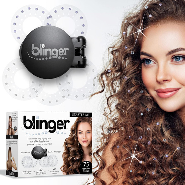 blinger® Starter Kit | Women's Hair Styling Tool + 75 Precision-Cut Glass Crystals | Bling in Seconds! Bedazzling Multi-Faceted Gems | Hair-Safe – Bling In Brush Out