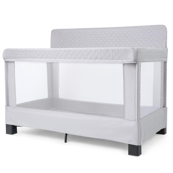 Baby Delight Horizon Full Size Crib, Breathable Mesh Walls, Tool-Free Assembly Baby Bed, Luxe Quilted Easy to Clean Fabric, Grey-1765345807