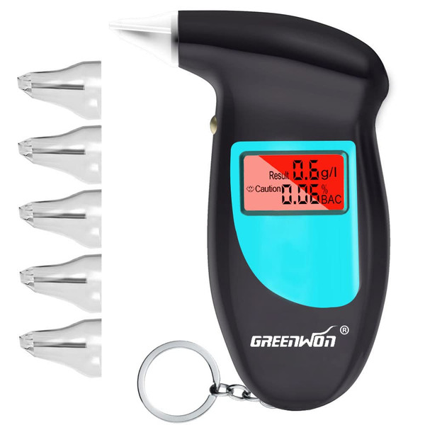 GREENWON Battery Powered Breathalyzer Keychain Digital Alcohol Tester Detector Breath Analyzer Audible Alert Portable with LCD Display and Replacement Mouthpiece Personal Use G/Black…-1765346303