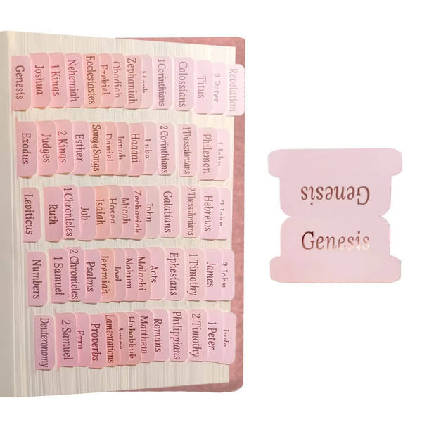 Bible Tabs for Journaling Supplies, Pink for Women and Girls, Laminated Rose Gold Large Print Index Tabs Old and New Testament for Study