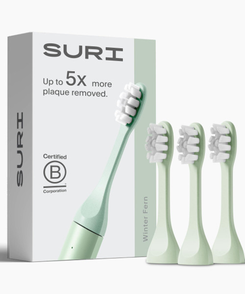 SURI Recyclable Plant-Based, Electric Toothbrush Heads - Built-in Tongue Scraper, Long Lasting Replacement Heads | Compatible Only Sonic Electric Toothbrush - Winter Fern, Pack of 3-1765346879