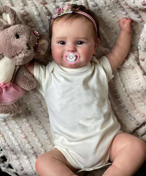 Wamdoll 50CM Lifelike Real Baby Size Rooted Hair Sweet Smiling Reborn Baby Dolls Crafted in Silicone Vinyl Full Body Realistic Newborn Girl Dolls Cuddly Body Gift Set Washable