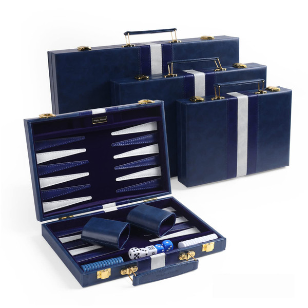 Magic Vosom Travel Small 11 Inch Backgammon Blue Sets Classic Board Game with Premium Leather Case, Portable Travels Strategy Backgammon Game Set for Adults, Kids (Blue, Small)-1765347895