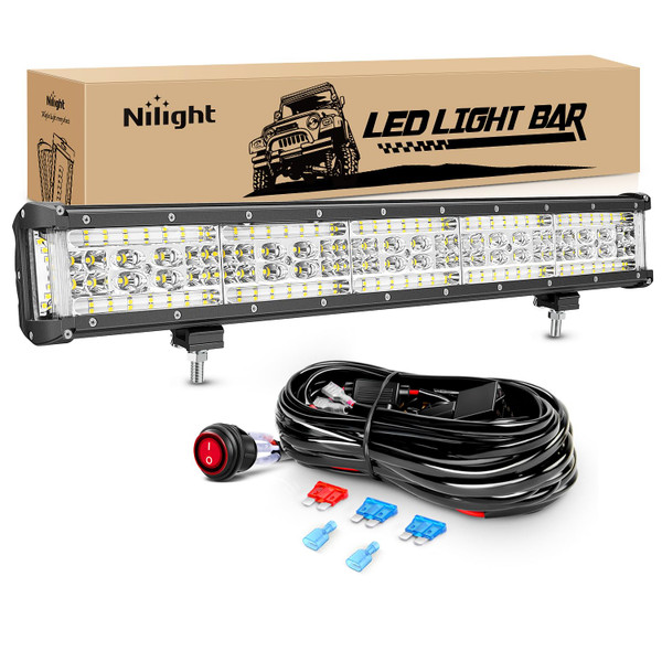 Nilight 22 Inch Side Shooter LED Light Bar Quadruple Row Spot Flood Combo Lights w/Wiring Kit for Fog Driving Work Lighting on Truck Tractor SUV ATV UTV Golf Cart Boats-1765348451