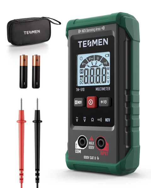 TM-510 Digital Multimeter, 4000 Counts, Smart Measurement, Auto-Ranging Voltmeter; Voltage Tester with Non-Contact Voltage Function, Measures AC/DC Voltage, Resistance, Continuity – Green-1765348838