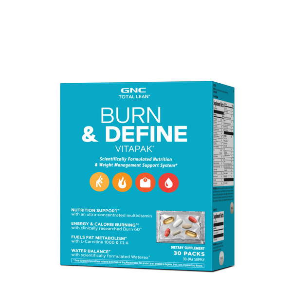 GNC Total Lean Burn and Define VitaPak Program for Men & Women, 5-in-1 Pack for Energy, Weight Management, Calorie Burn, Immune Health, Water Balance, 30 Servings