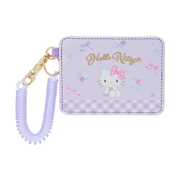SANRIO Hello Kitty Pass Case, Purple, Cute, Compact, Faux Leather, 1 Card Pocket, Chain, Detachable Strap with Keyring
