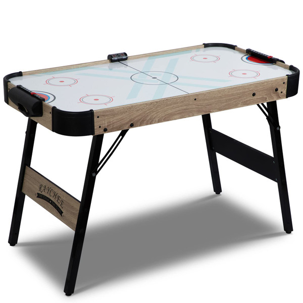 RayChee Foldable Powered Air Hockey Table, 48” Mid-Size Indoor Hockey Table Sports Gaming Set w/2 Pucks, 2 Pushers, LED Scoreboard, Powerful 12V Motor for Adults and Kids, Home Game Room (Oak)