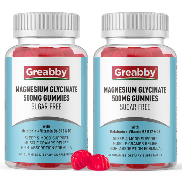 Greabby Magnesium Glycinate Gummies 500mg for Adults Sleep Support, Chewable Magnesium Gummies for Women & Men, Muscle Relief & Magnesium Supply (120 Gummies)