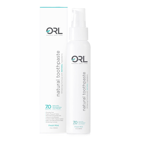 ORL Fluoride-Free, Natural Hydroxyapatite Toothpaste with Organic Xylitol. Helps Strengthen Teeth, Prevent Cavities, Non-Toxic Ingredients. Natural Fresh Mint Flavor 4 oz. Made is USA