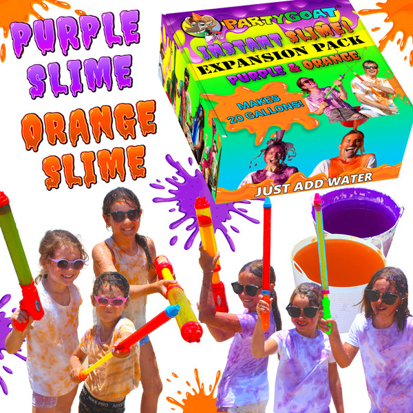 PARTY GOAT Instant Slime Powder Mix. Bulk 20 Gallon Pack. Just Add Water to Make Orange & Purple Slime for Color Run, Blaster Guns & Color Wars