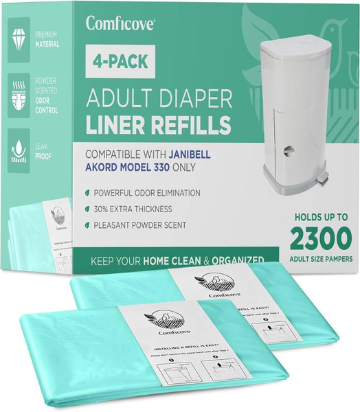 4 Pack Adult Diaper Liner Refills, Compatible with Janibell Akord 330 Model, Adult Diaper System to Eliminate Waste, Odor Resistant by Comficove
