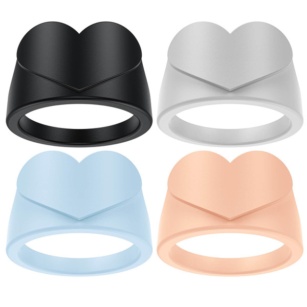 PCJJ Heart-Shaped Ring Snuggies for Oura Ring Gen 3/4, 4PCS Silicone Protectors for Women, Anti-Scratch Gym & Daily Use (US4-14)