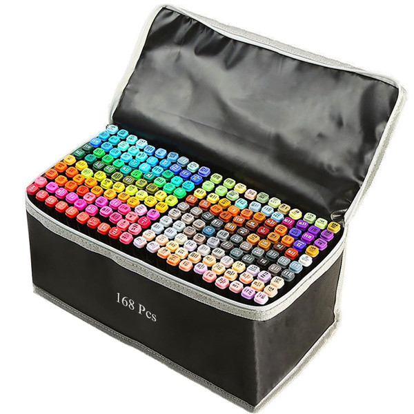 ZECHOMA 168 Colors Alcohol Markers Artist Drawing Art Dual Tip Markers Perfect for Kids Students Adult(168 Black Shell)