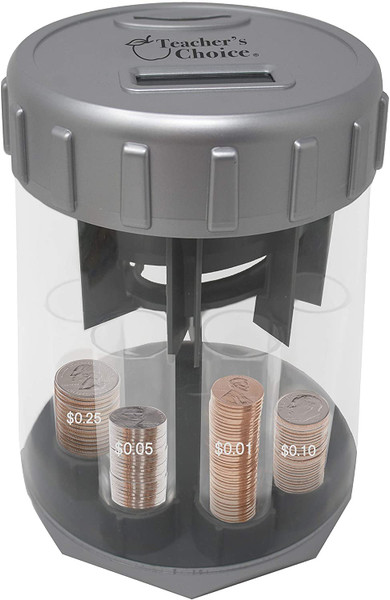 Teachers Choice Digital Coin Counter Automatic Coin Sorter - 2023 Version - Automatically Sorts U.S. Coins into Individual Tubes and Keeps Digital Count, with 20 Coin Wrappers Included (Gray)