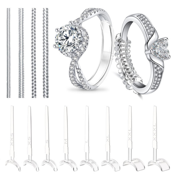 12-Pack Ring Size Adjuster for Loose Rings, 2 Style 12 Sizes Silicone Invisible Ring Sizer Reducer Tightener Guards for Men Women Make Ring Smaller Without Resizing