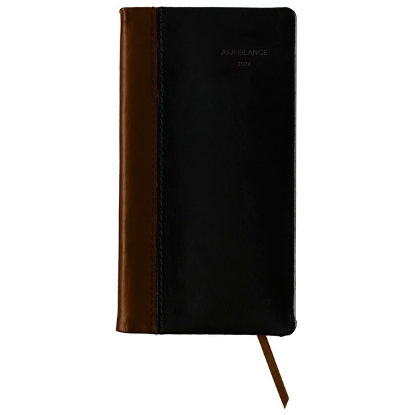 AT-A-GLANCE Fine Diary 2024 Weekly & Monthly Diary, 3" x 6", Pocket Size, Black Brown (74020524)