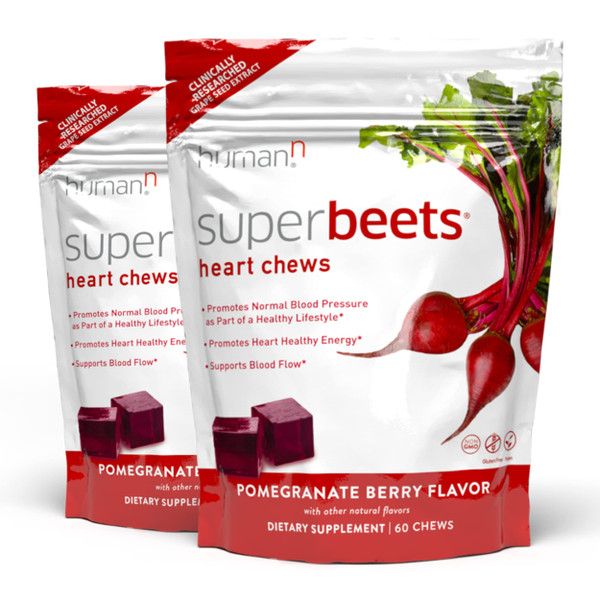 Humann SuperBeets Heart Chews - Nitric Oxide Production Support - Grape Seed Extract & Non-GMO Beet Energy Chew - Pomegranate Berry Flavor - 120 Count (Total)