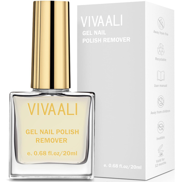VIVAALI Gel Nail Polish Remover, 0.68oz./20ml Gel Polish Remover for Nails, 3~5 Minutes Remover for Soak Off UV LED Gel Nail Polish, Safety and Quickly Removedor de Esmalte Gel, Gold 1 Pack