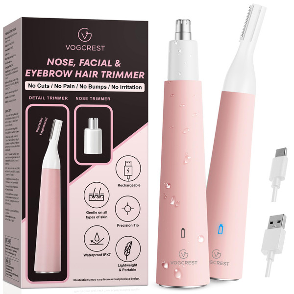 VG VOGCREST Nose Hair Trimmer for Women, Portable, Waterproof, Rechargeable, 2-in-1 Trimmer, Easy to Clean, Suitable for Sensitive Skin
