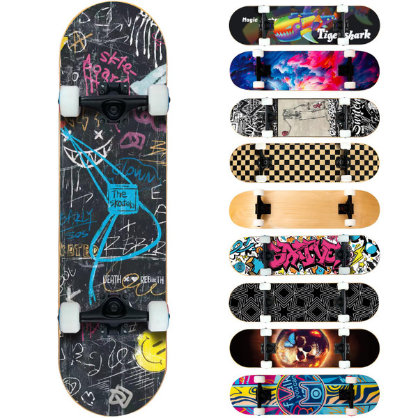 Bestclub Pro Complete Skateboards for Beginners Adults Teens Kids Girls Boys 31x8 Inch Skate Boards 7 Layer Canadian Maple Double Kick Deck Concave Longboards (Graffiti)