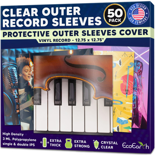 Premium Record Sleeves for Album Covers (50 Pack, 12.75 x 12.75 inch, 3 mil Thick), Clear Protective Plastic Outer Sleeves for Vinyl Record Albums, Media Collection Protection by EcoEarth