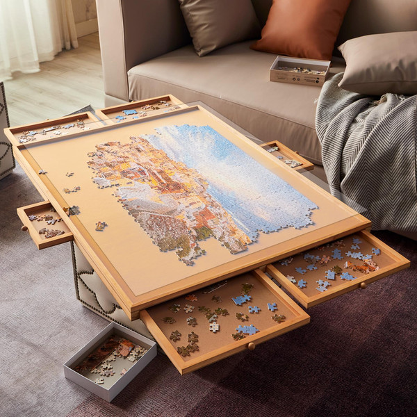 Wooden Puzzle Table with 6 Drawers for Storing Puzzles, 34 ''× 26'', Puzzle Tray, Suitable for Adults and Children, can accommodate 1500 Pieces