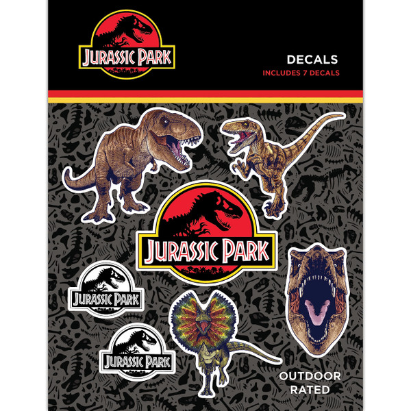 Jurassic Park Licensed Decals - Set of 7 Dinosaurs and Logos Waterproof Vinyl Stickers for Car Truck Water Bottle Laptop Skateboard - Jurassic World Stickers