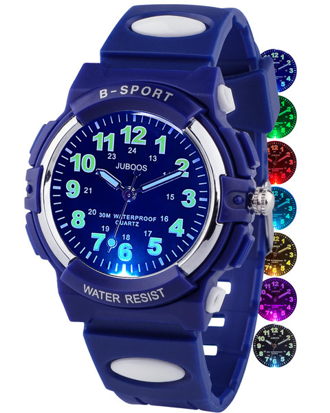Juboos Kids Watch Analog with 7 Colorful Night Lights Boys Girls Waterproof Soft Strap Kids Time Teaching Quartz Wristwatch for Ages 5-18-1765483027