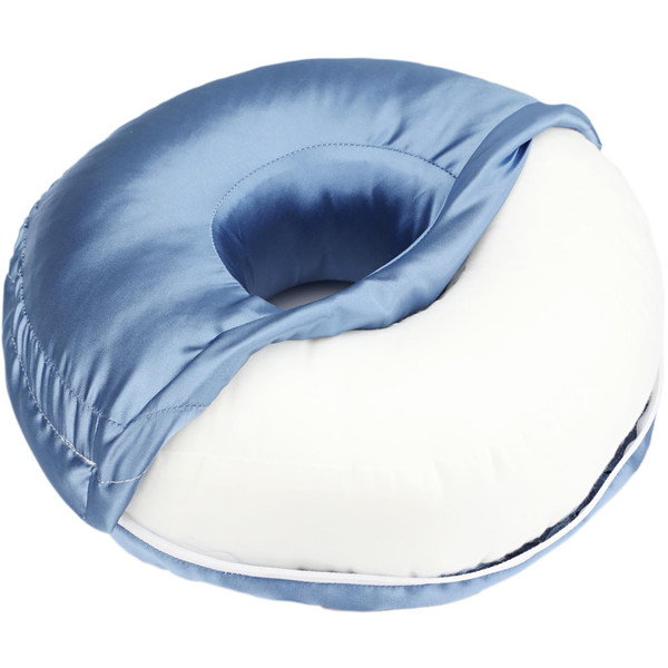 Silky Ear Piercing Pillow with Removable Cover Ear Hole Donut Pillows for Side Sleepers Ear Pain Relief Sleeping CNH Pressure Sore Ear Guard Satin Haze Blue