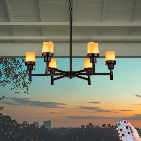 ALL FORTUNE Battery Operated Chandelier, Outdoor Hanging Candle Lights Battery Gazebo Lights, Outdoor Chandelier for Gazebo, Canopy, Pergola, Porch, Tent Decor (6)